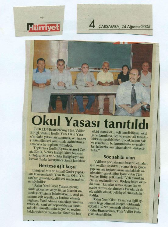 Hürriyet - Okul Yasası Tanıtıldı, Berlin-Brandenburg Türk Veliler Birliği Toplantısı, 2005