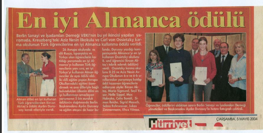 Hürriyet Gazetesi - En İyi Almanca Ödülü, Berlin'de Türk Öğrencilere Ödül Töreni, 2004