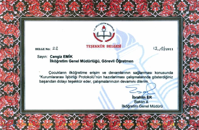 İlköğretim Genel Müdürlüğü Görev Belgesi